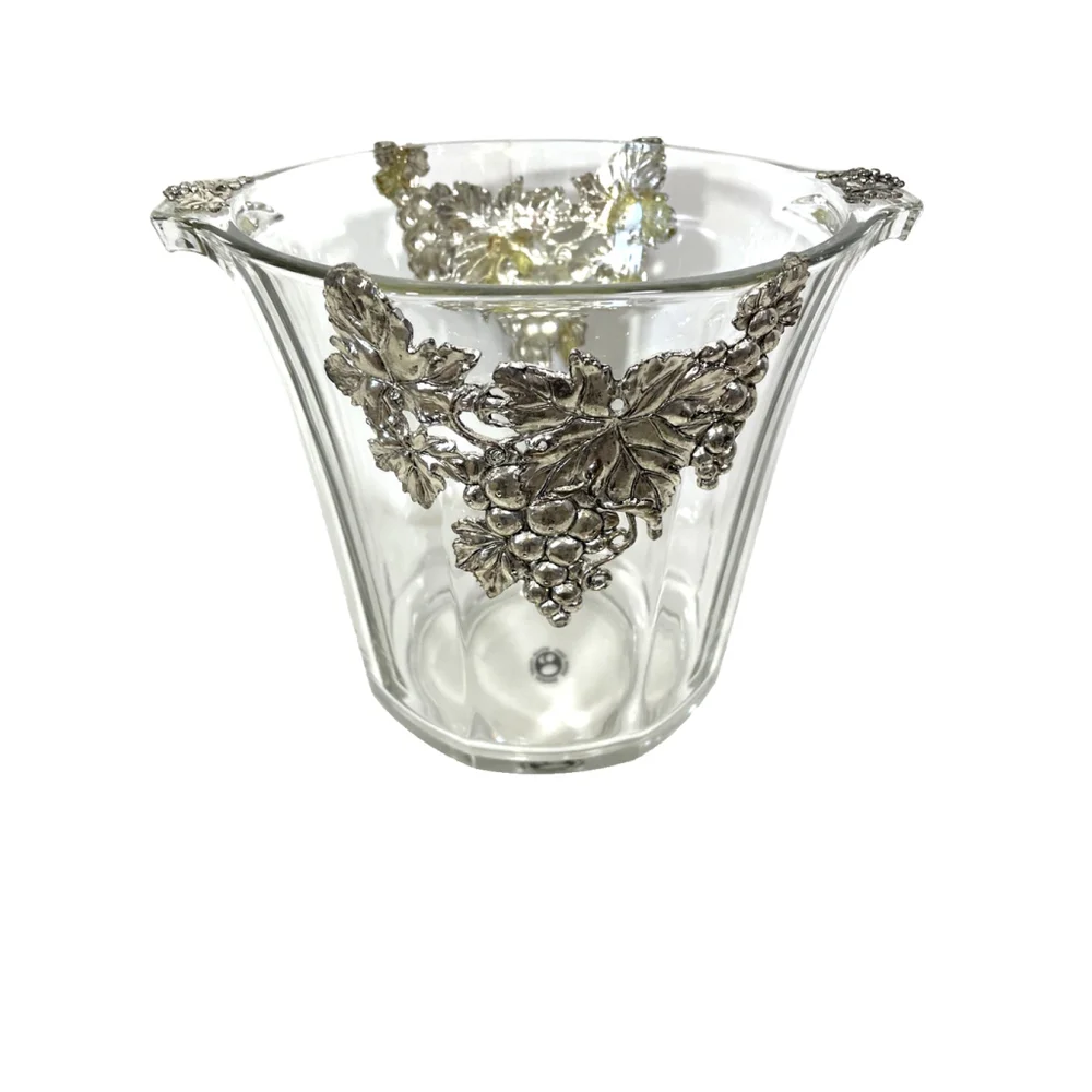 Arthur Court Designs Glass Champagne Wine Ice Chiller Silver Metal Grapevine 8